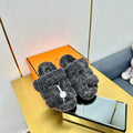 Hermes Chypre Sandal in Dark Gray Shearling