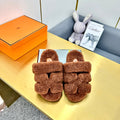 Hermes Chypre Sandal in Umber Brown Shearling