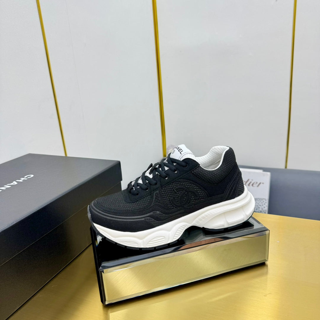 Chanel Dad Sneaker in Black Suede and Breathable Mesh