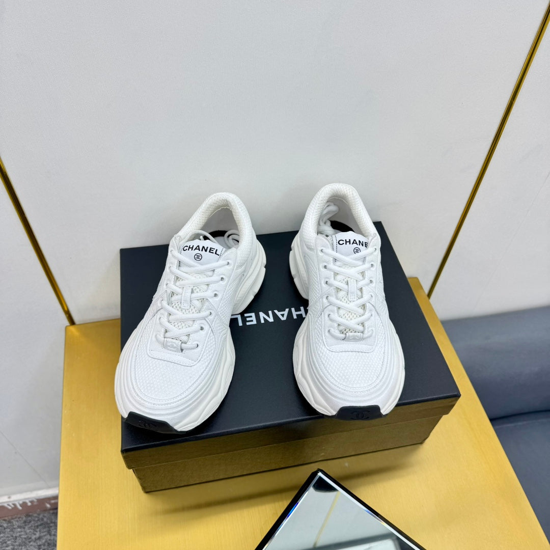 Chanel Dad Sneaker in White Suede and Breathable Mesh