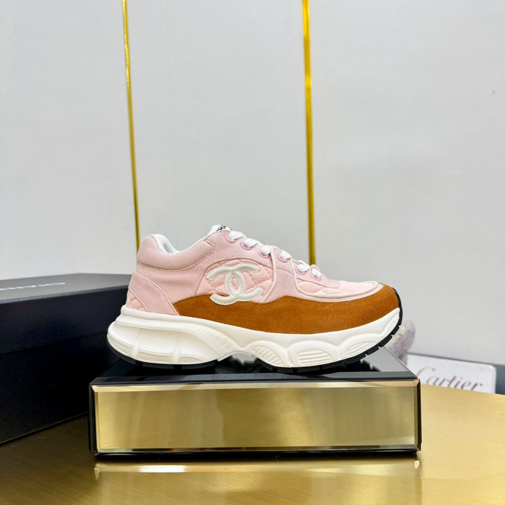 Chanel Dad Sneaker in Light Pink Lambskin and Ginger Orange Suede