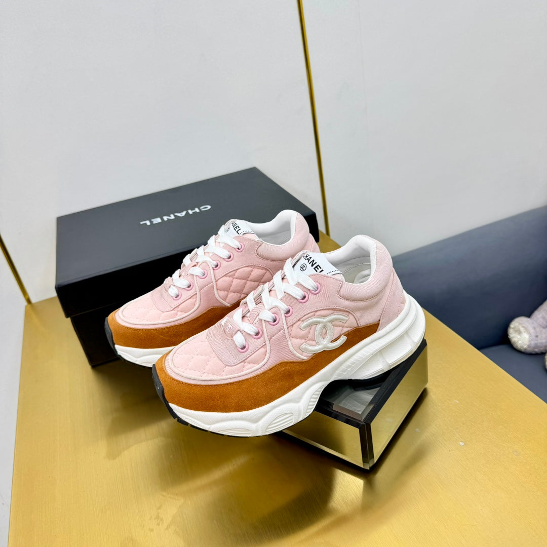 Chanel Dad Sneaker in Light Pink Lambskin and Ginger Orange Suede