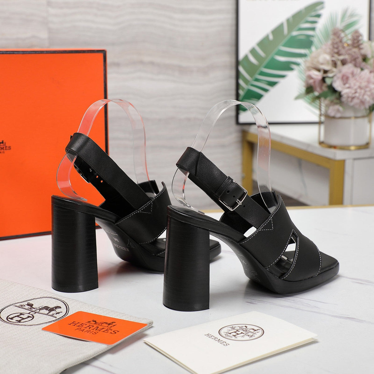 Hermes Eris 95 Sandal Black Calfskin