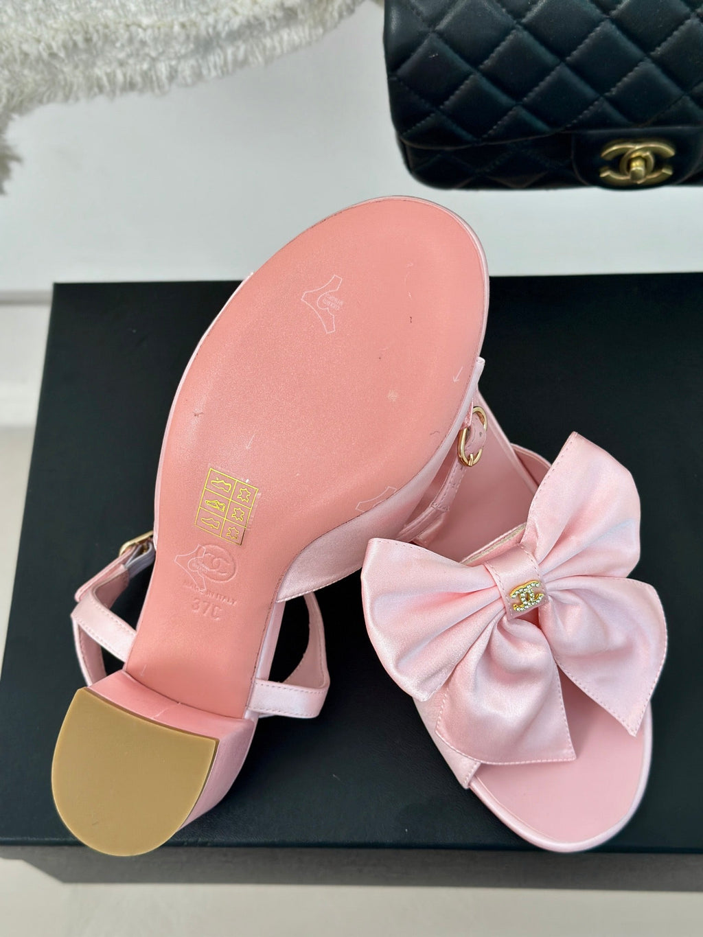 Chanel Double Big Bow High Sandal Sheepskin Light Pink