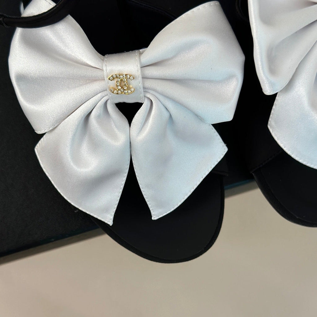 Chanel Double Big Bow High Sandal Sheepskin Black White