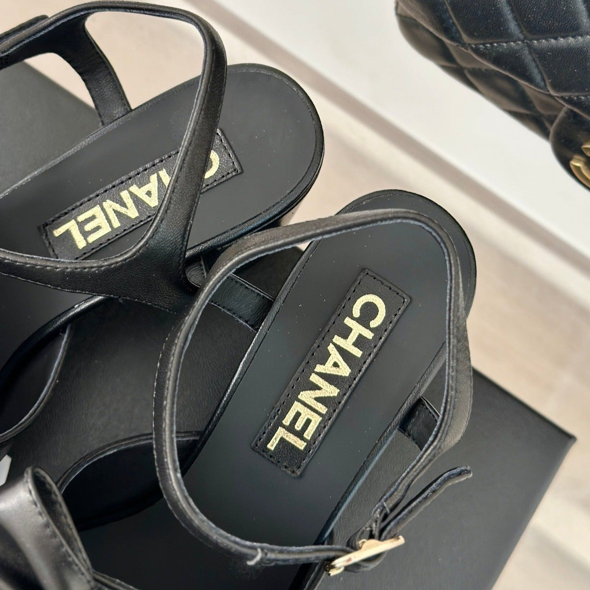 Chanel Double Big Bow High Sandal Sheepskin Black