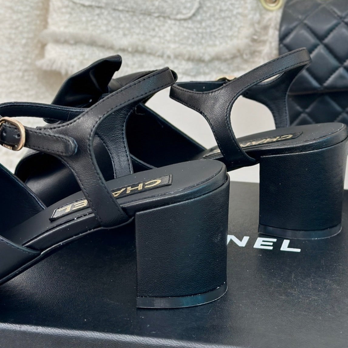 Chanel Double Big Bow High Sandal Sheepskin Black