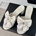 Chanel Double Big Bow High Heels Sheepskin White