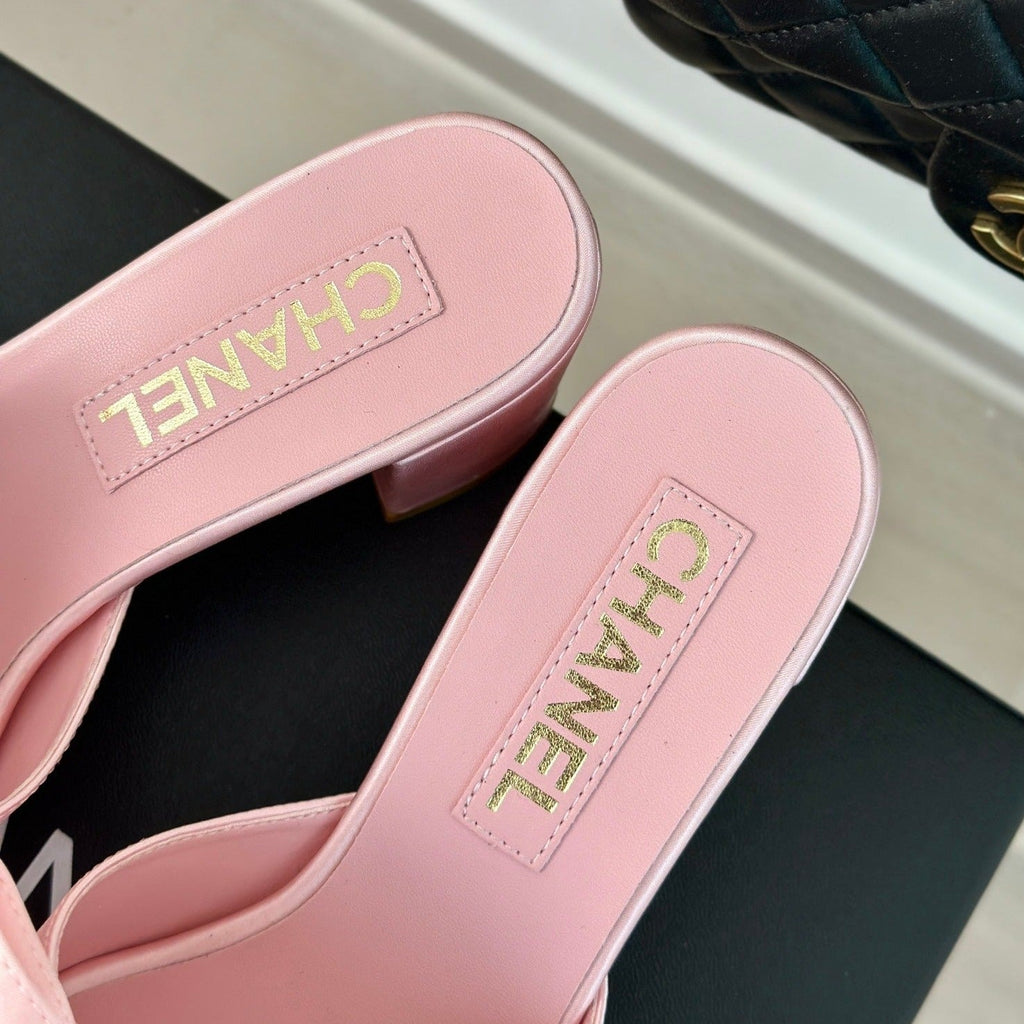 Chanel Double Big Bow High Heels Sheepskin Light Pink