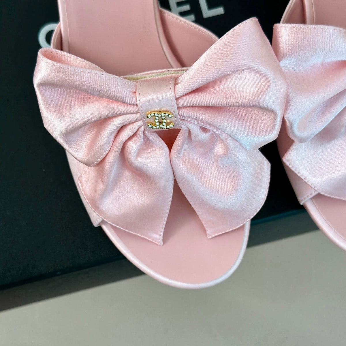 Chanel Double Big Bow High Heels Sheepskin Light Pink