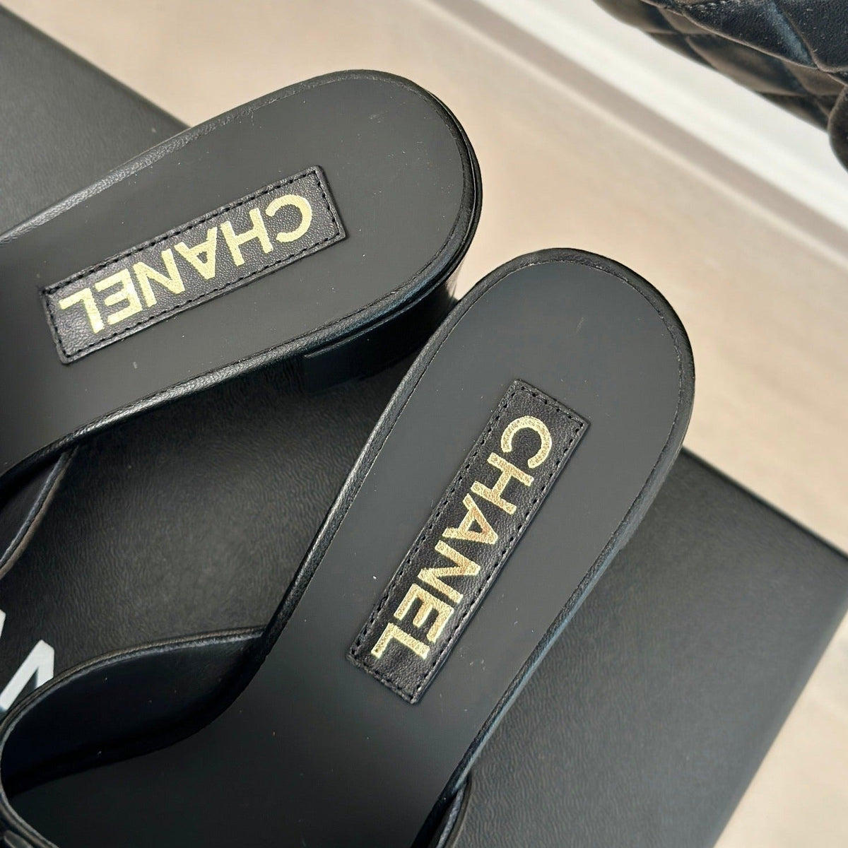 Chanel Double Big Bow High Heels Sheepskin Black