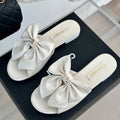 Chanel Double Big Bow Flat Sandals Sheepskin White Cream