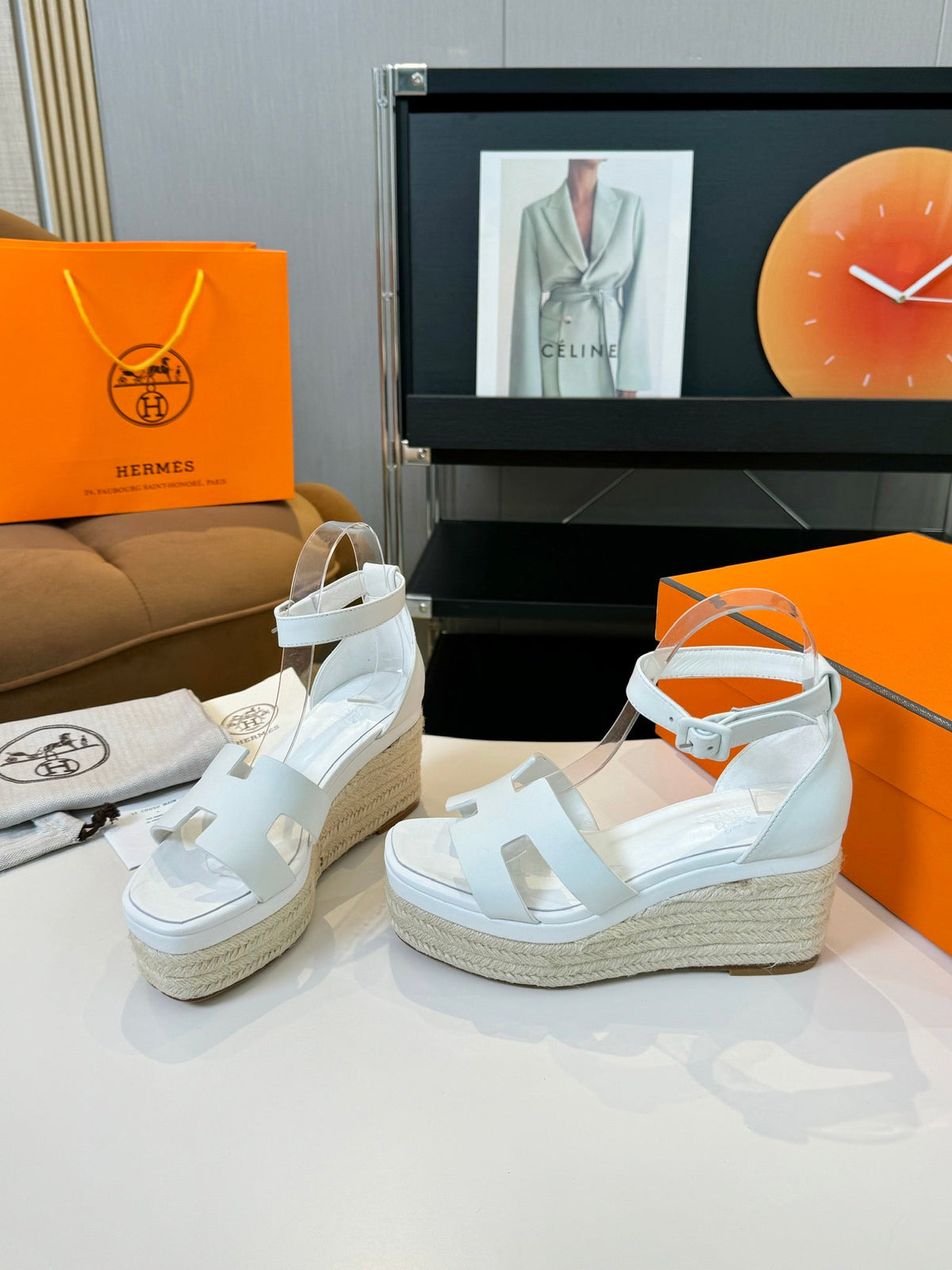 Hermes Elda Espadrille 80 White Calfskin