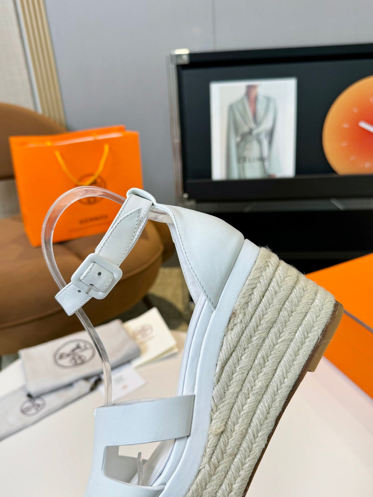 Hermes Elda Espadrille 80 White Calfskin