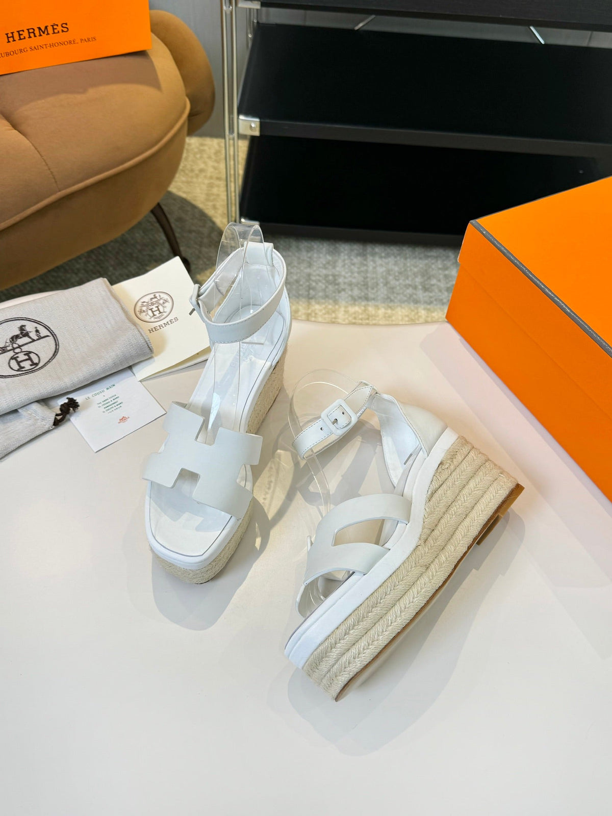 Hermes Elda Espadrille 80 White Calfskin
