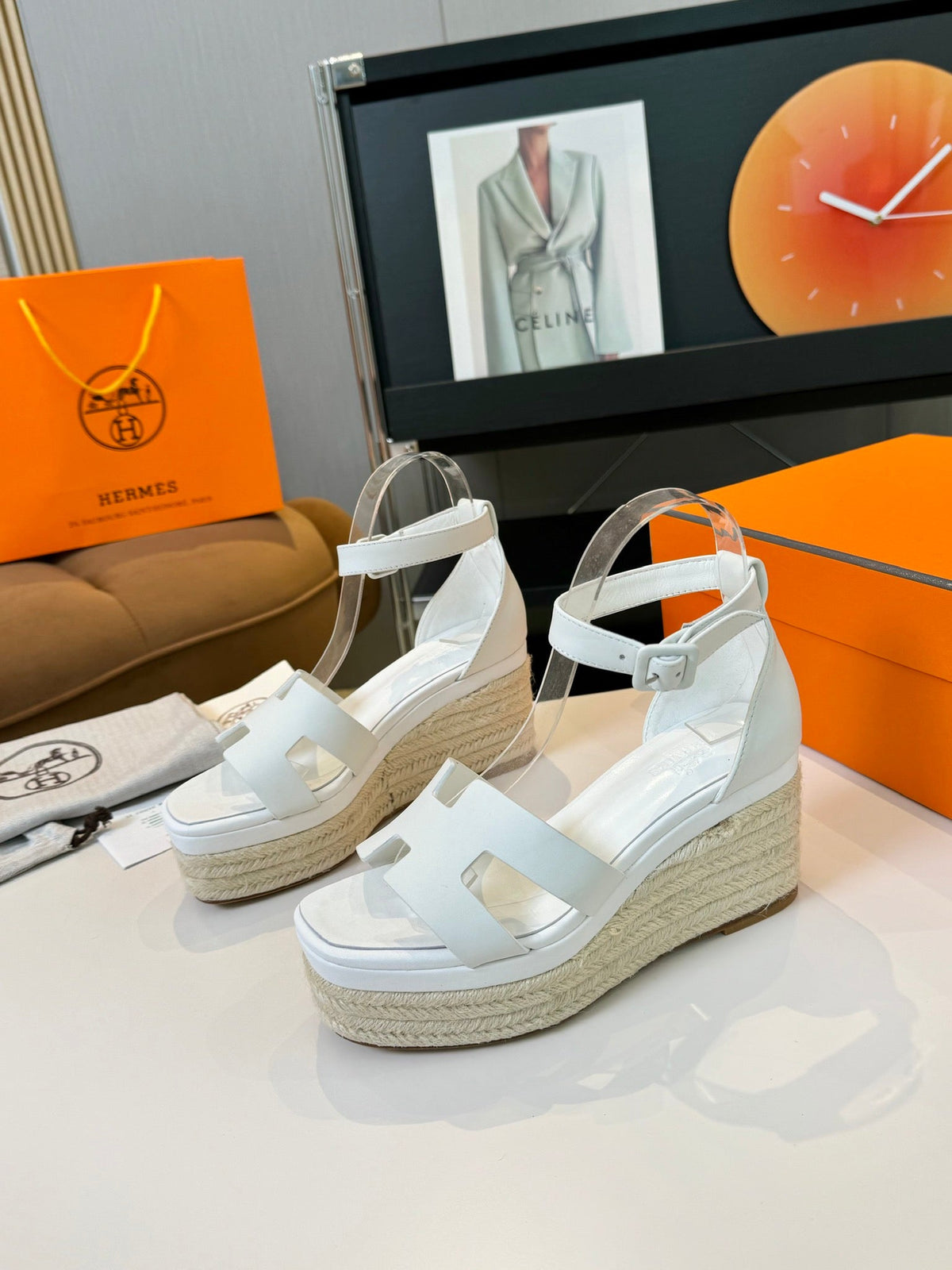 Hermes Elda Espadrille 80 White Calfskin
