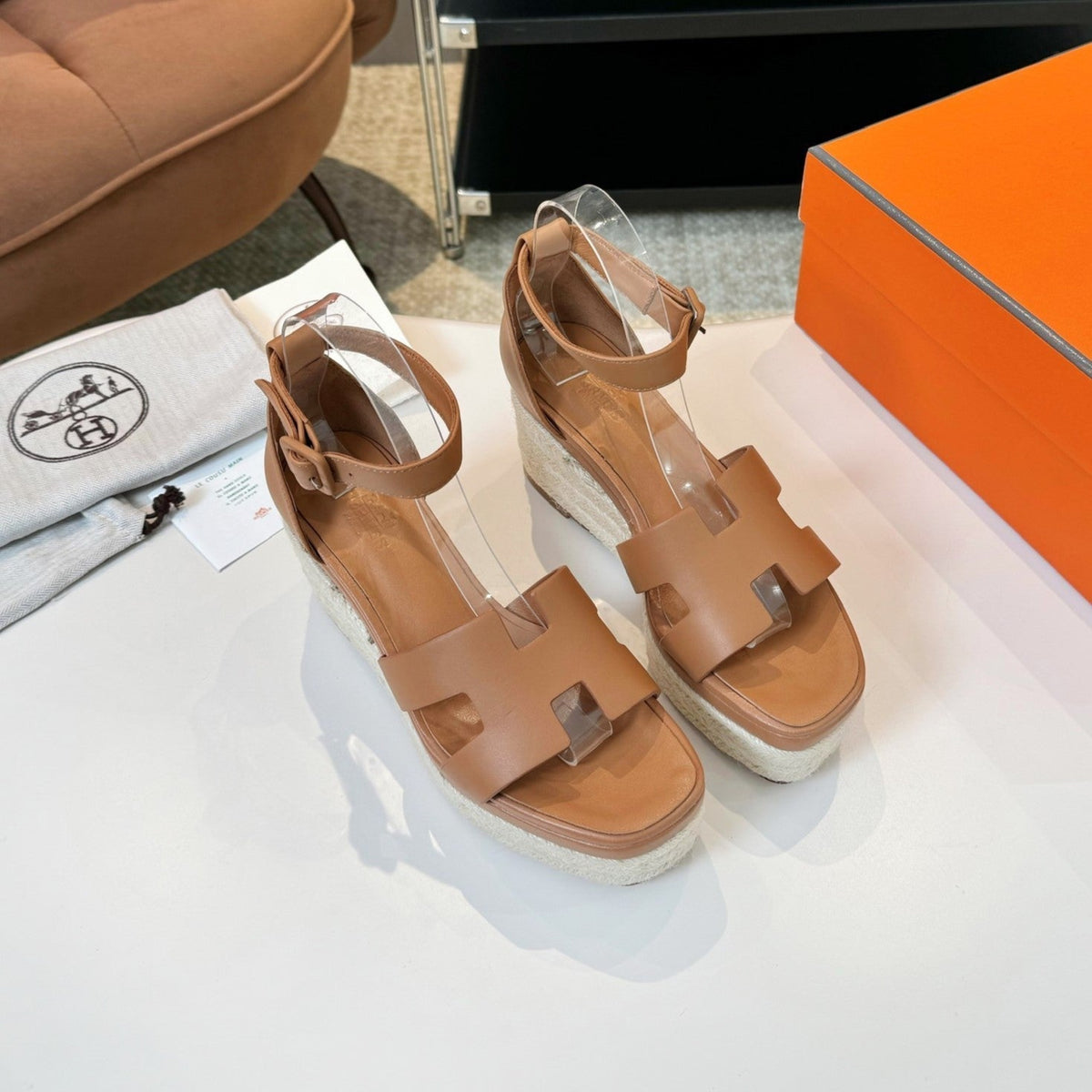 Hermes Elda Espadrille 80 Tan Calfskin