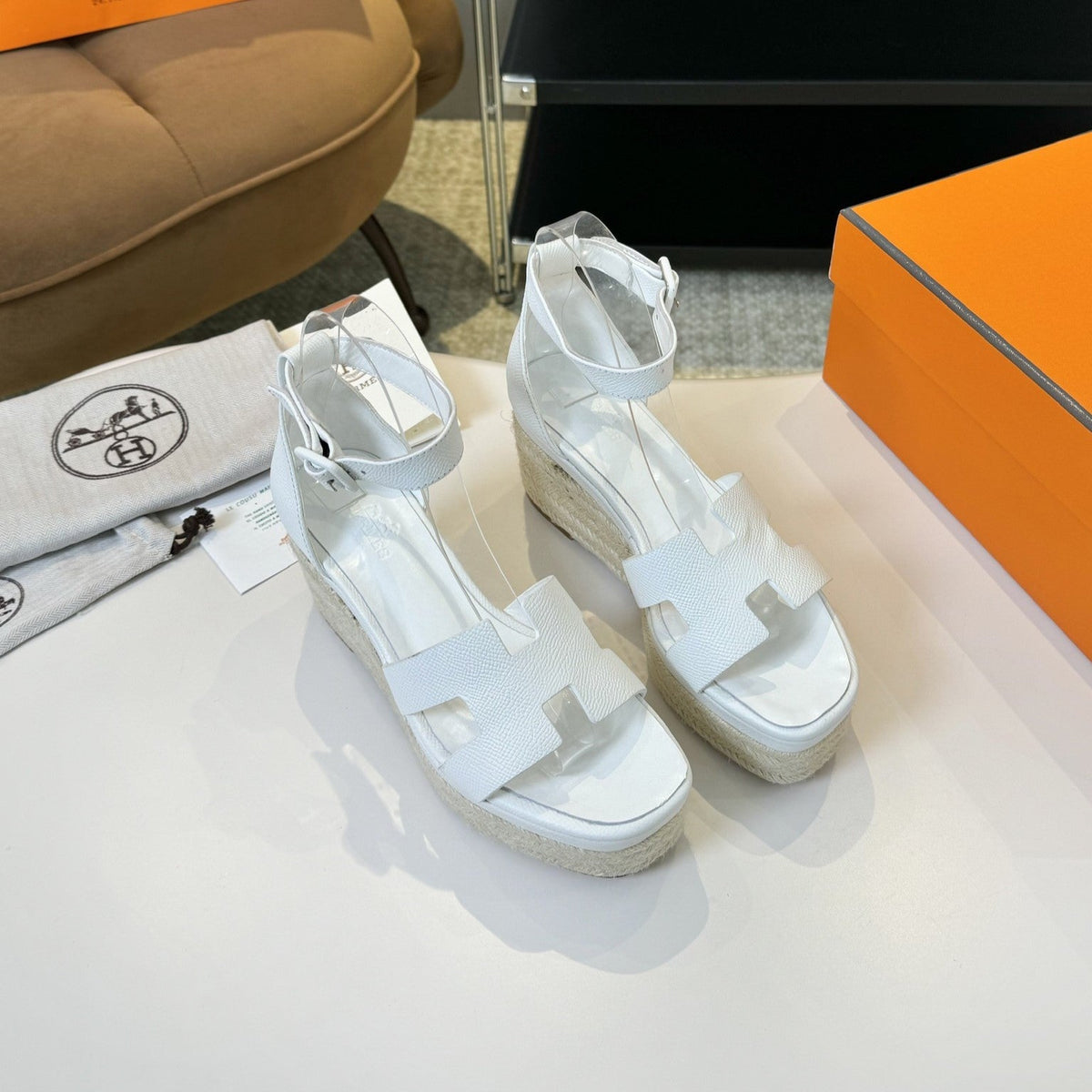 Hermes Elda Espadrille 80 White Epsom Calfskin
