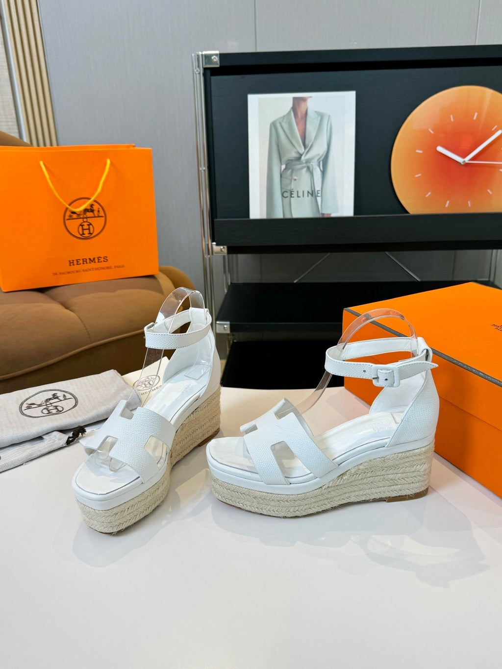 Hermes Elda Espadrille 80 White Epsom Calfskin