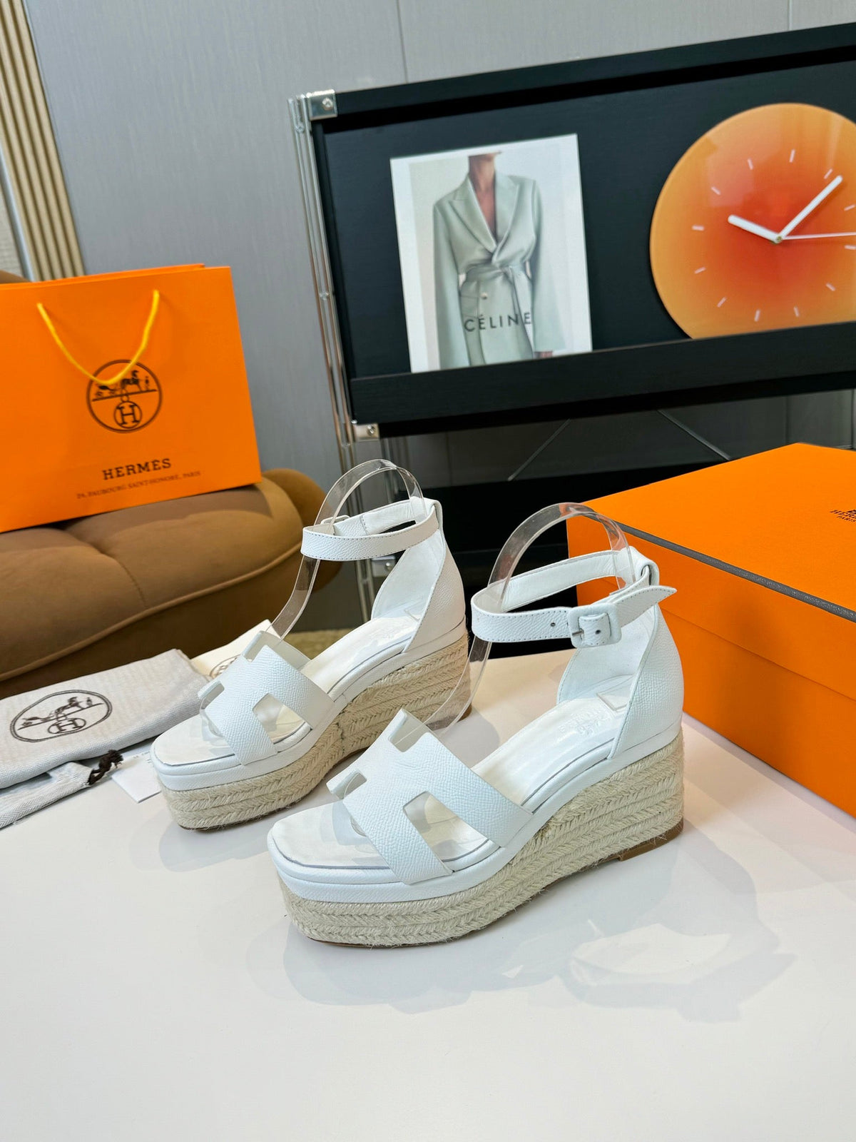 Hermes Elda Espadrille 80 White Epsom Calfskin