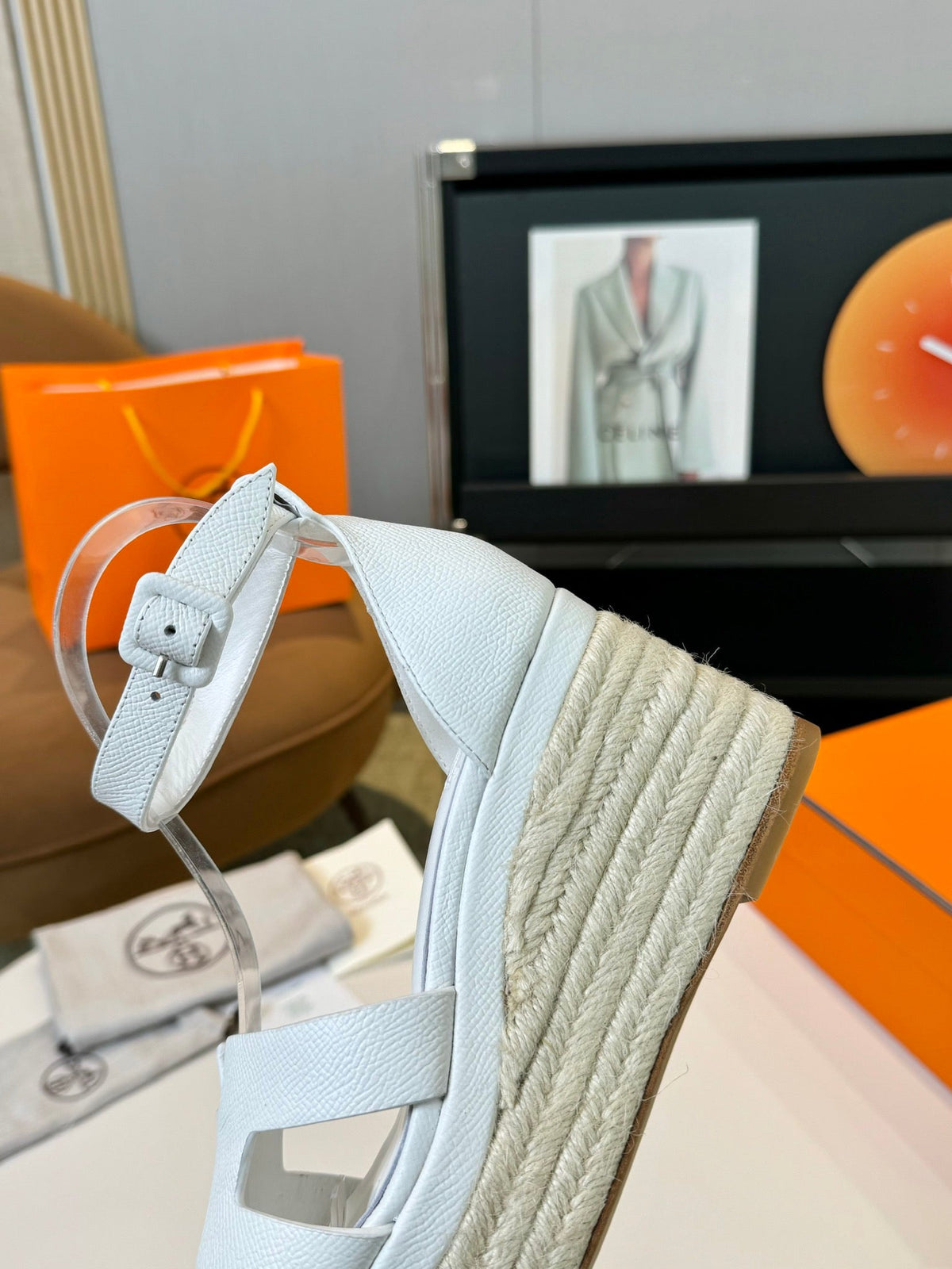 Hermes Elda Espadrille 80 White Epsom Calfskin
