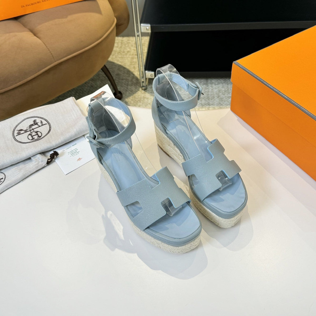 Hermes Elda Espadrille 80 Baby Blue Epsom Calfskin