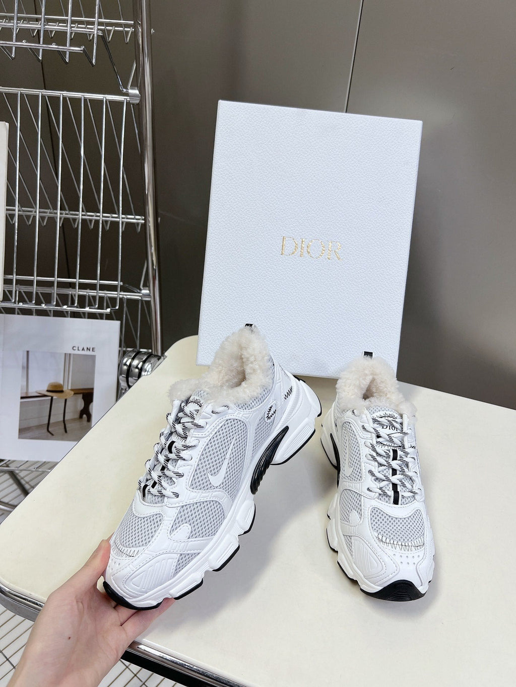 Dior Chrono Sneaker 25S in White Lambskin and Mesh Fabric Style 2