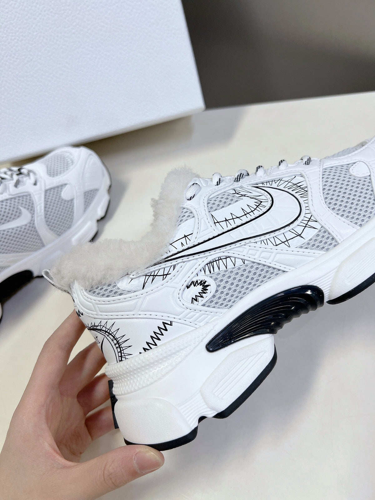 Dior Chrono Sneaker 25S in White Lambskin and Mesh Fabric Style 2