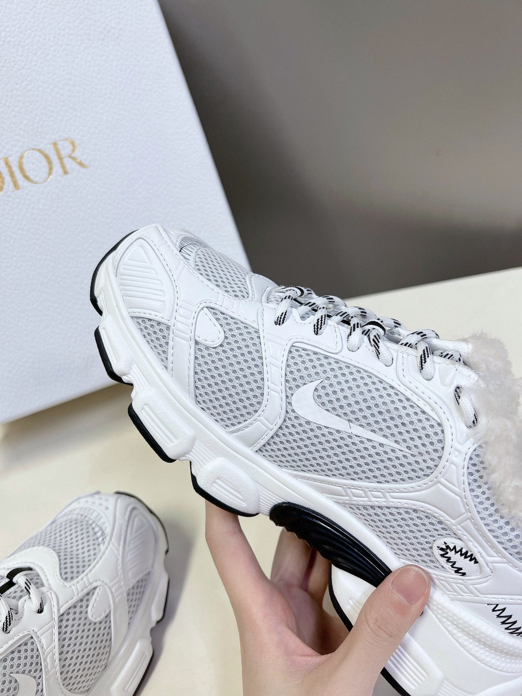 Dior Chrono Sneaker 25S in White Lambskin and Mesh Fabric Style 2