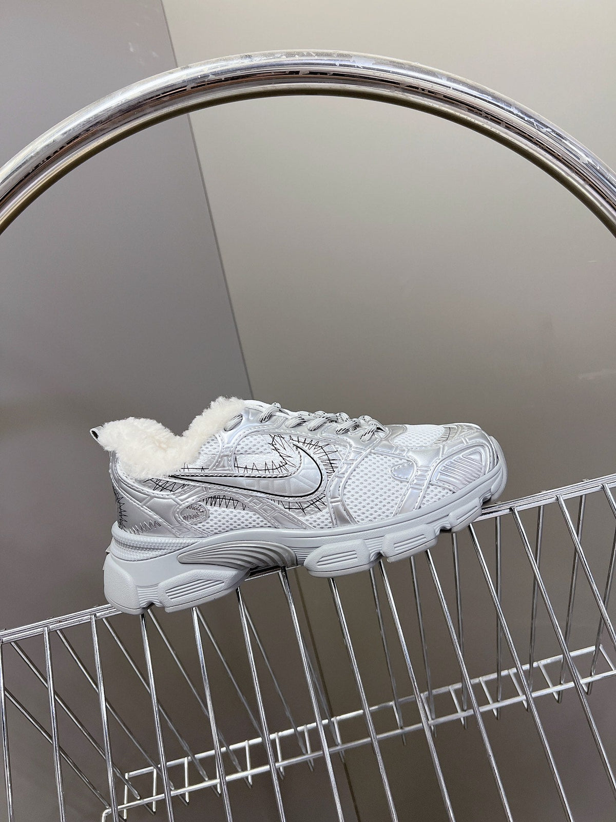 Dior Chrono Sneaker 25S in Silver Lambskin and Mesh Fabric Style 1