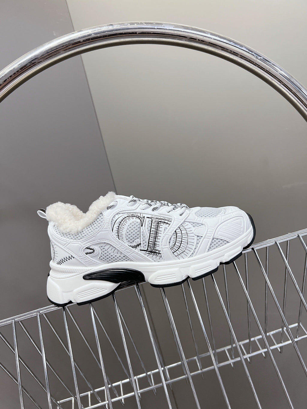 Dior Chrono Sneaker 25S in White Lambskin and Mesh Fabric