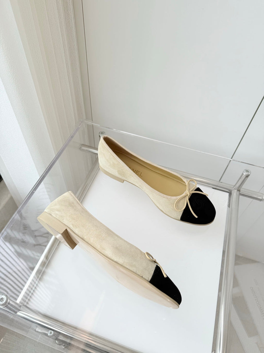 Chanel Ballet Flat in Light Yellow Mix Black Suede