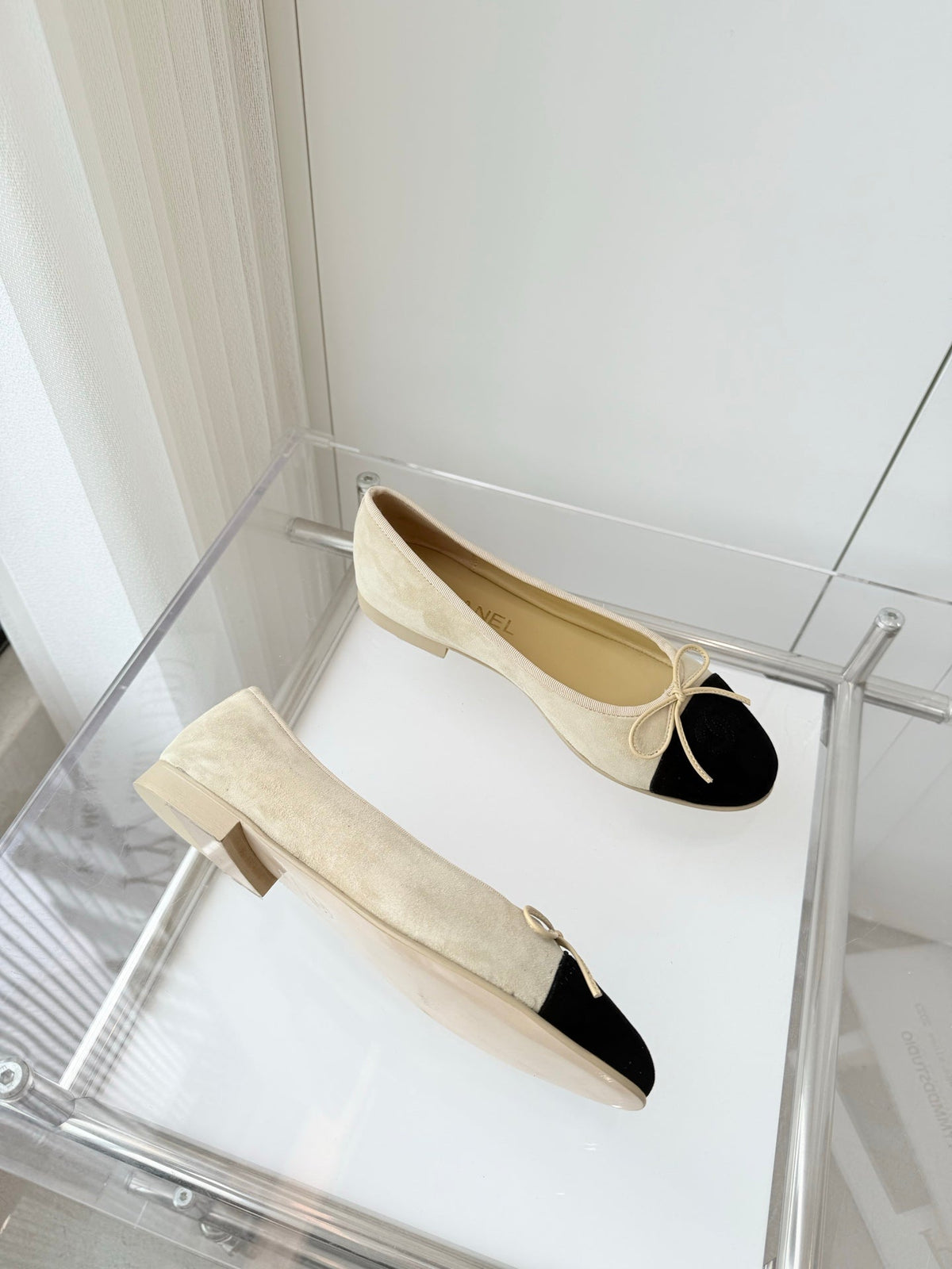 Chanel Ballet Flat in Light Yellow Mix Black Suede