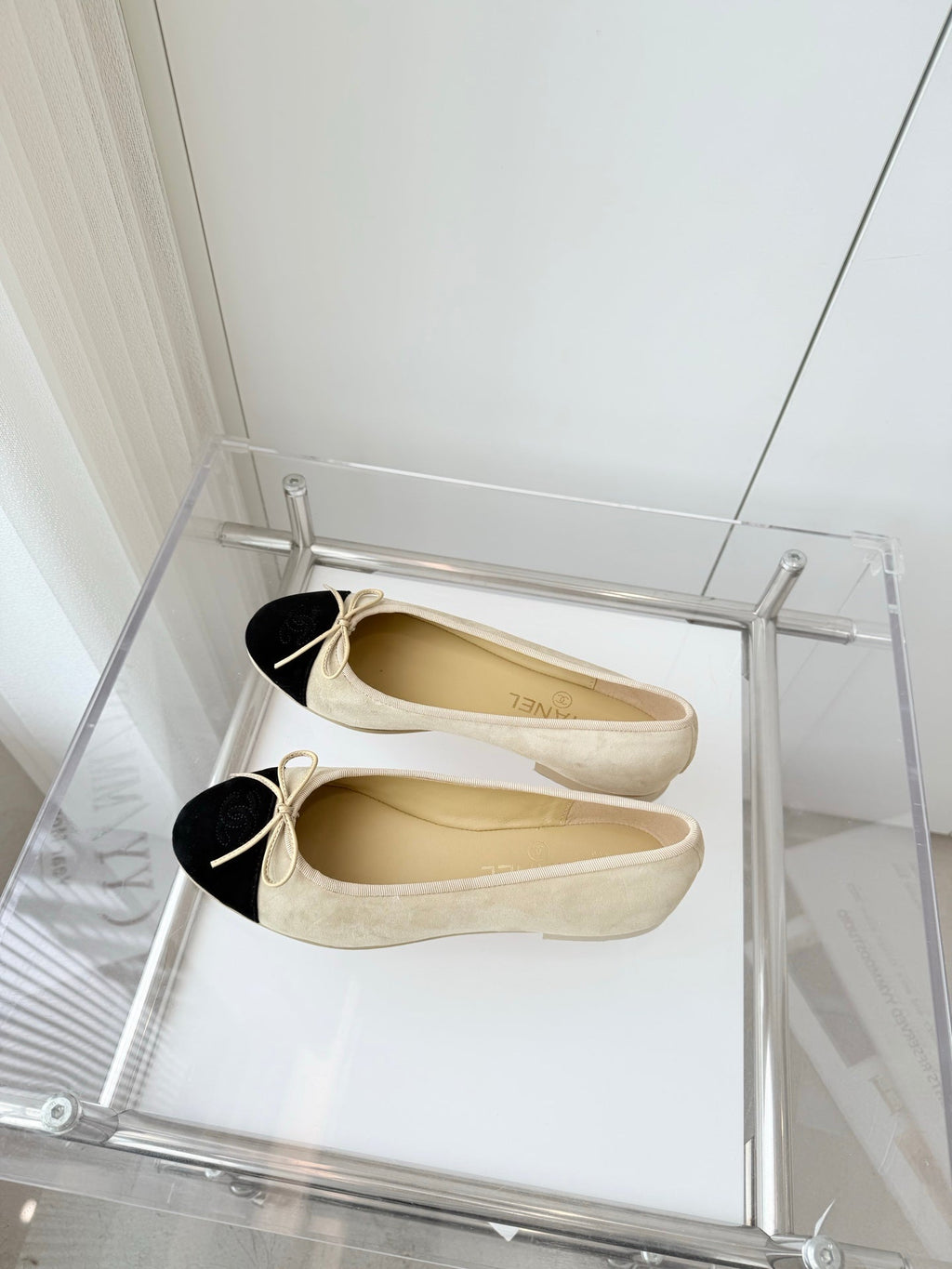 Chanel Ballet Flat in Light Yellow Mix Black Suede