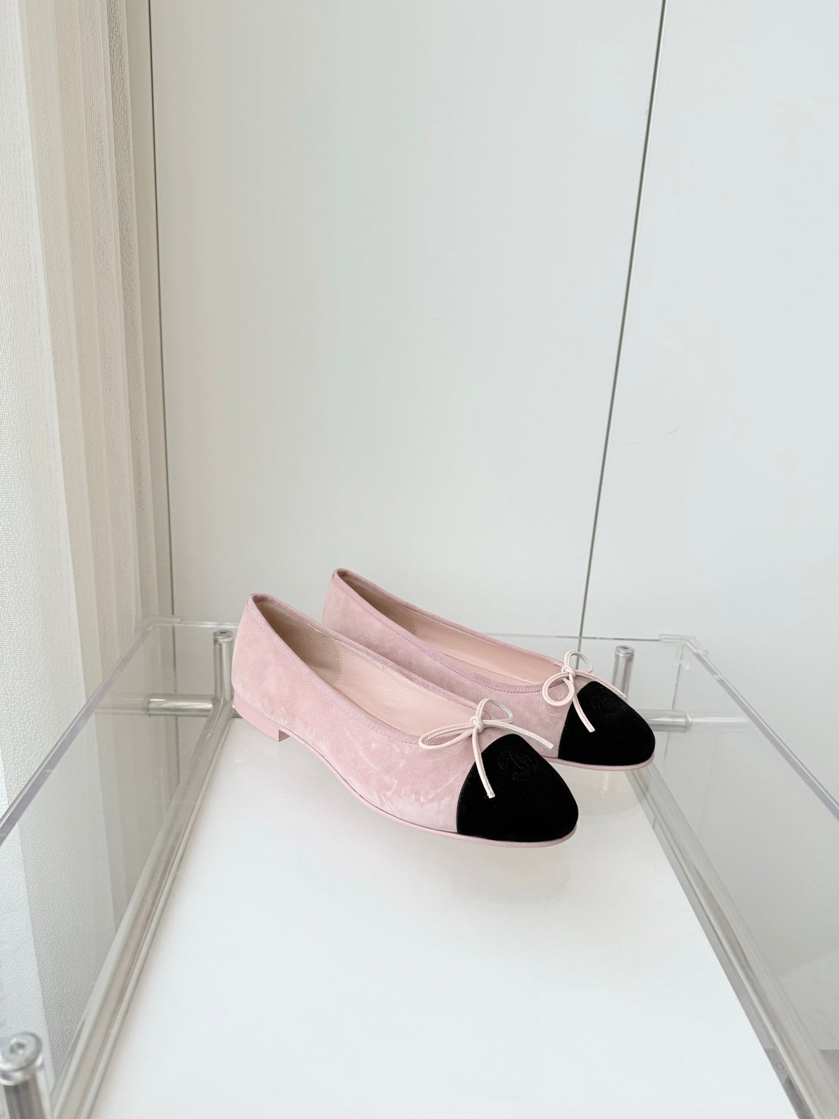 Chanel Ballet Flat in Baby Pink Mix Black Suede
