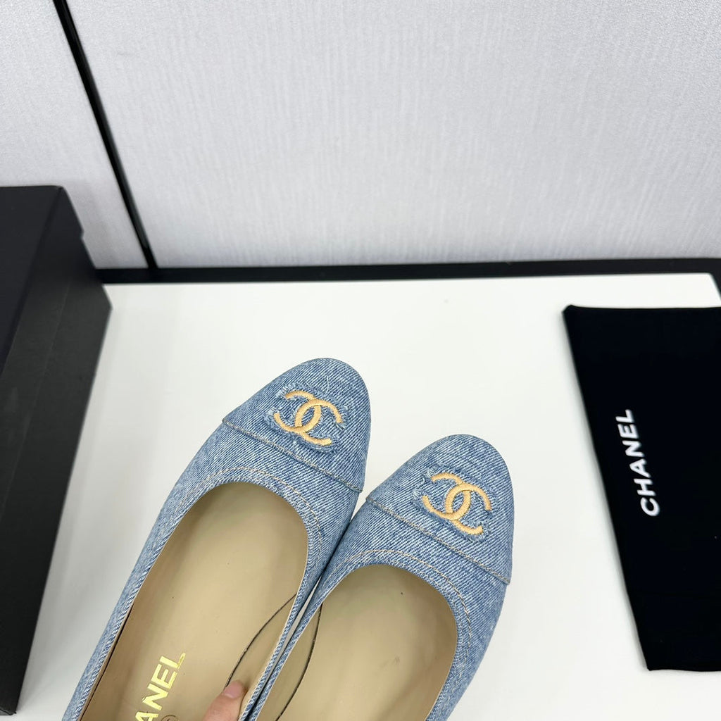 Chanel Ballet Flat Light Blue Denim 166814