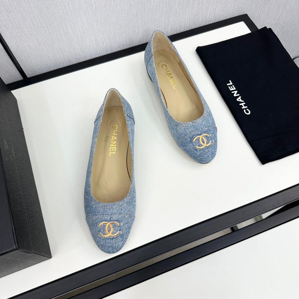 Chanel Ballet Flat Light Blue Denim 166814