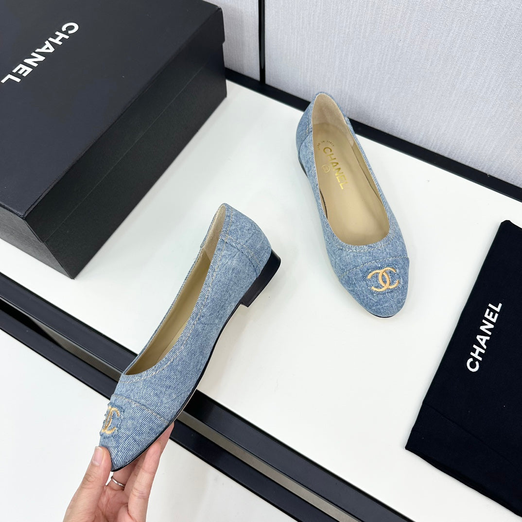 Chanel Ballet Flat Light Blue Denim 166814