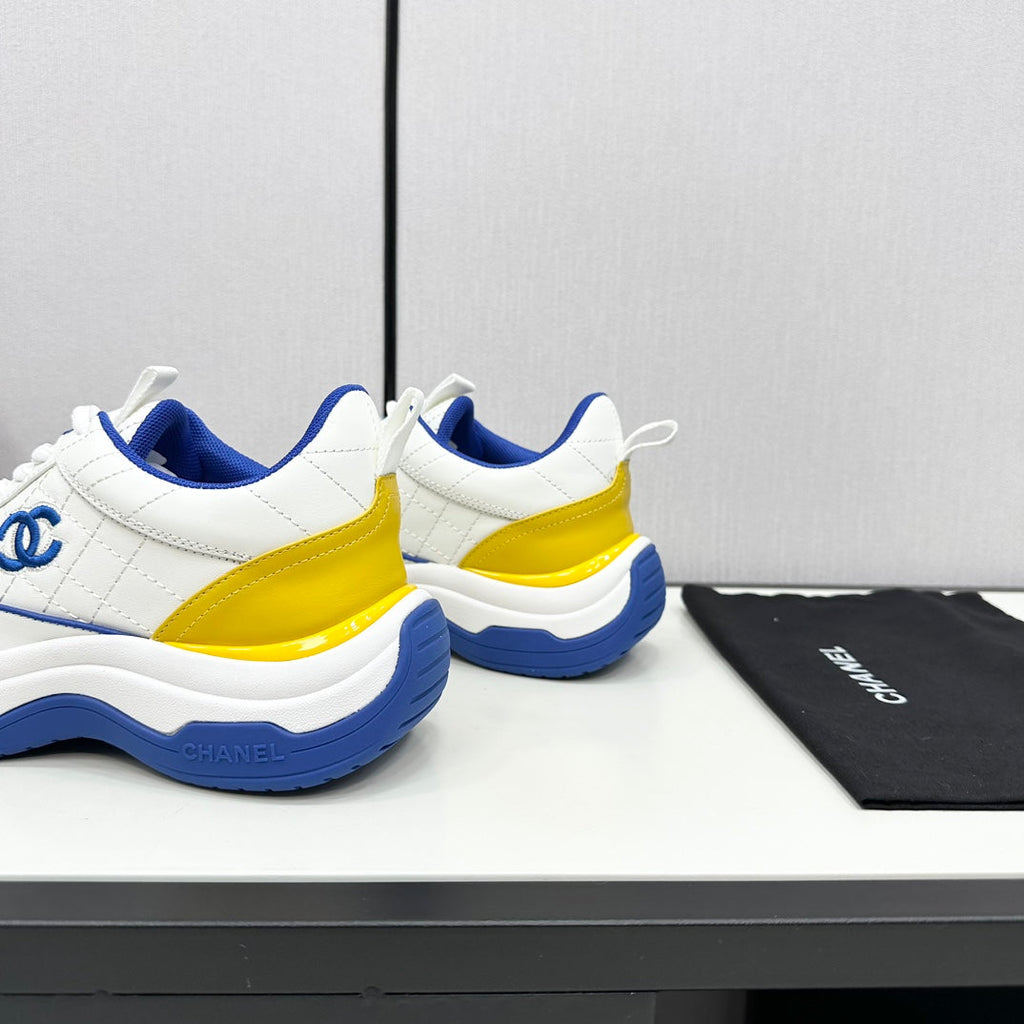 Chanel Sneaker in White Mix Cobalt Blue Embroidered Lambskin