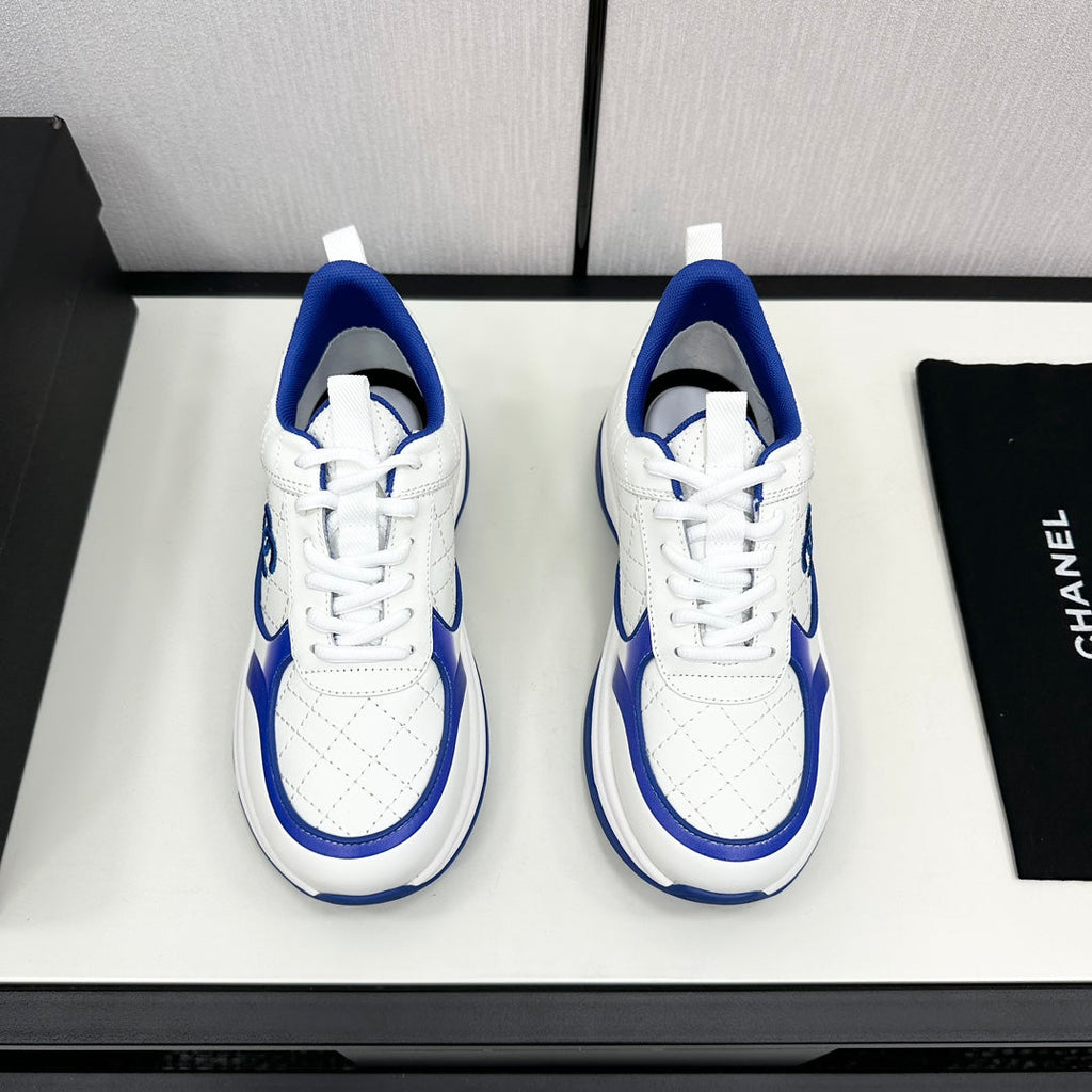 Chanel Sneaker in White Mix Cobalt Blue Embroidered Lambskin