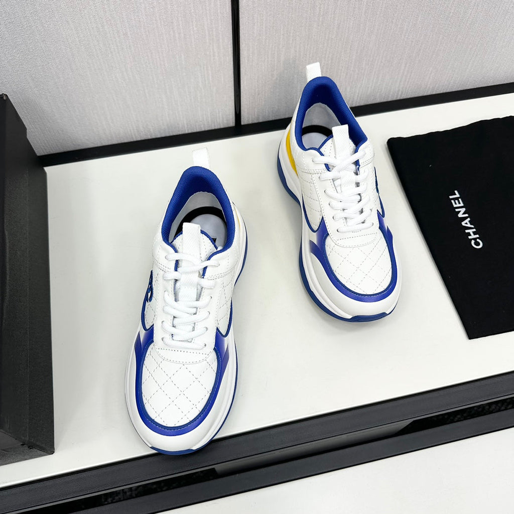 Chanel Sneaker in White Mix Cobalt Blue Embroidered Lambskin