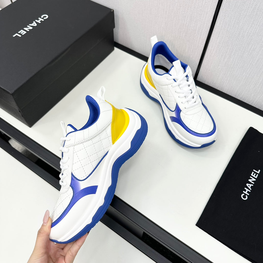 Chanel Sneaker in White Mix Cobalt Blue Embroidered Lambskin