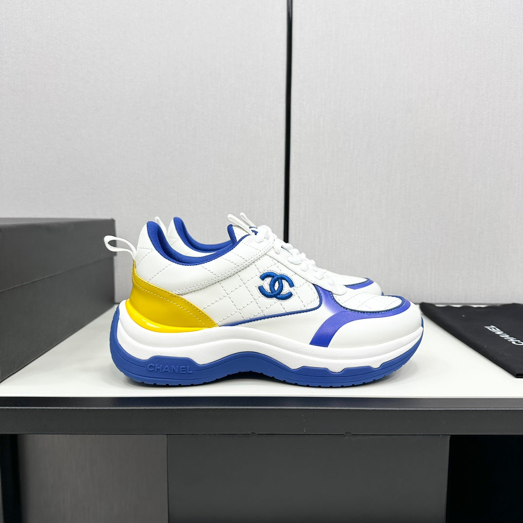 Chanel Sneaker in White Mix Cobalt Blue Embroidered Lambskin
