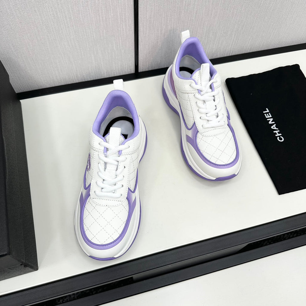 Chanel Sneaker in White Mix Iris Purple Embroidered Lambskin