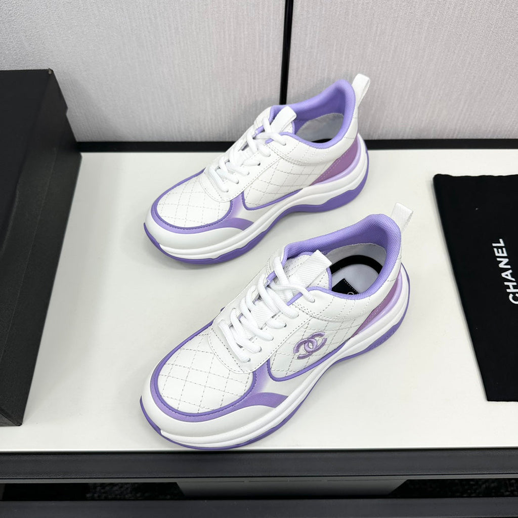 Chanel Sneaker in White Mix Iris Purple Embroidered Lambskin