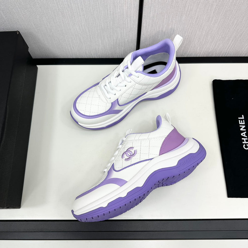 Chanel Sneaker in White Mix Iris Purple Embroidered Lambskin
