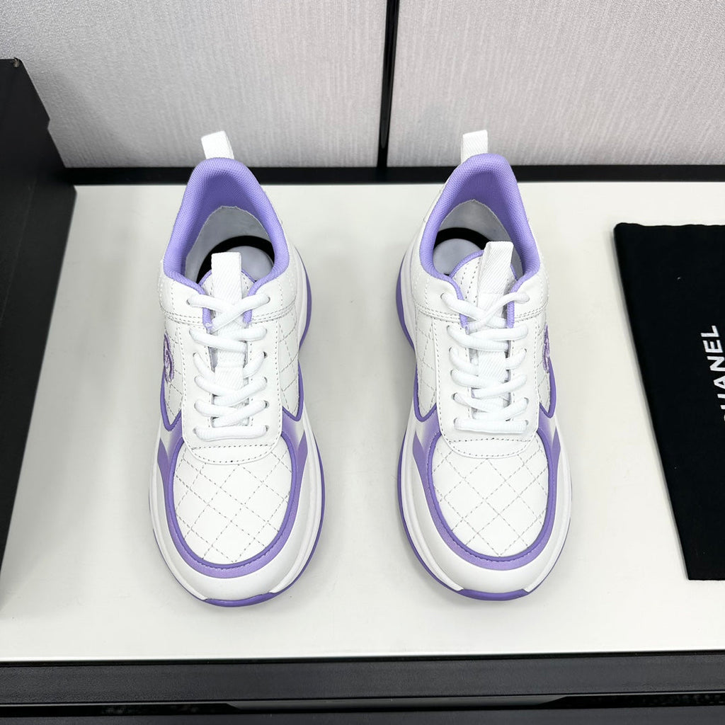 Chanel Sneaker in White Mix Iris Purple Embroidered Lambskin