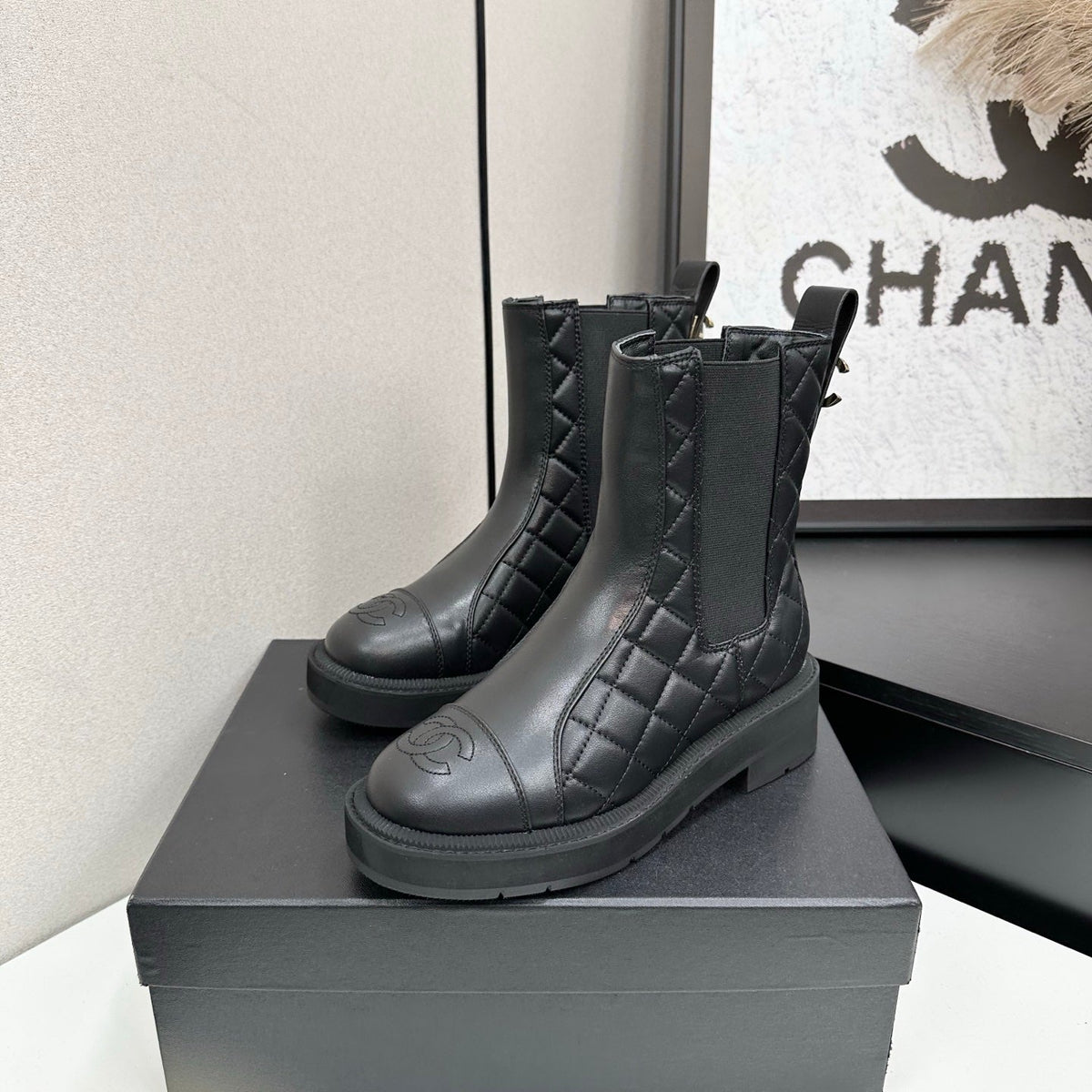 Chanel 25S Elastic Chelsea Boots in Black Calfskin