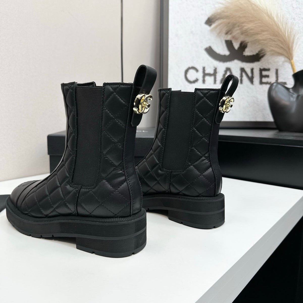 Chanel 25S Elastic Chelsea Boots in Black Calfskin