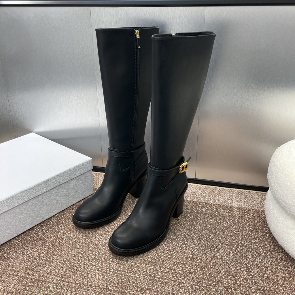 Dior 25S Montaigne Tall Boots 70mm in Black Calfskin